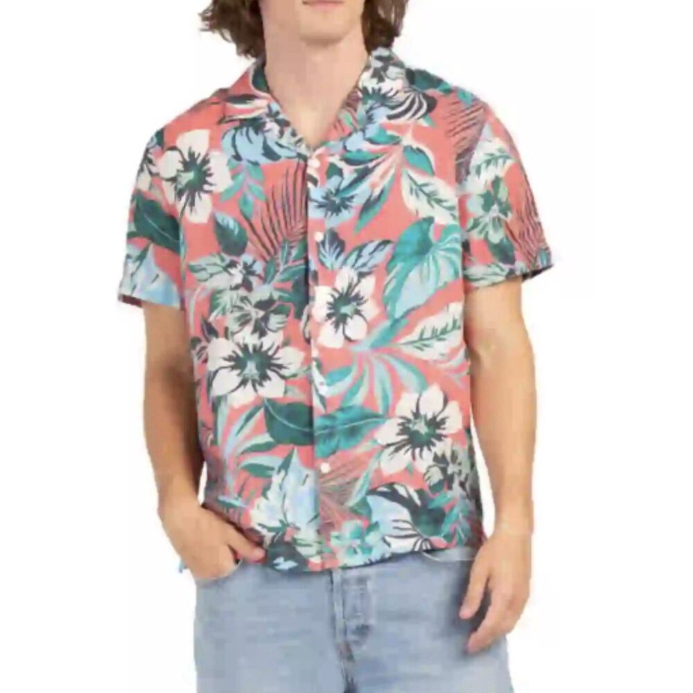 C&C California 100% Linen Short Sleeve Colorful Shirt Mens Size XXL